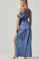 monroe slate blue satin maxi dress astr