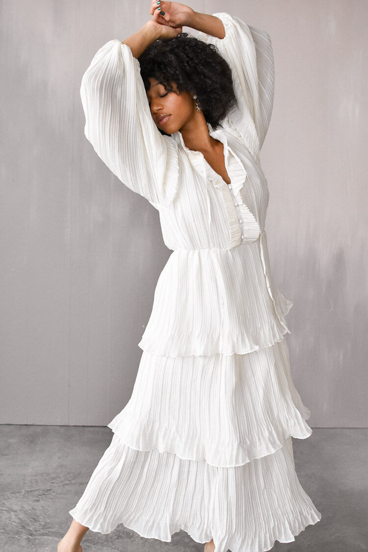 Party Wear White Midi Flowy Dress Confte Odette Ruffle Mock Neck Tiered Midi Engagement Photos Dress Party Wear White Midi Flowy Dress Confte Odette Ruffle Mock Neck Tiered Midi Engagement Photos Dress