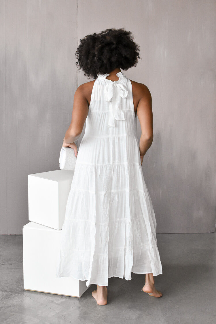 Parker Ruffle Neck Tiered Maxi Dress White