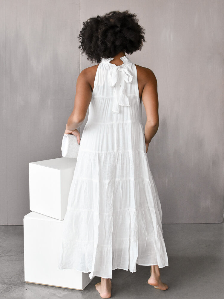 Parker Ruffle Neck Tiered Maxi Dress - White