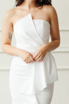 reception dress elliatt, reception white midi dress, rehearsal dinner dress for bride, white midi dress