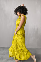 chartreuse maxi dress, chartreuse holiday party dress, holiday party dress