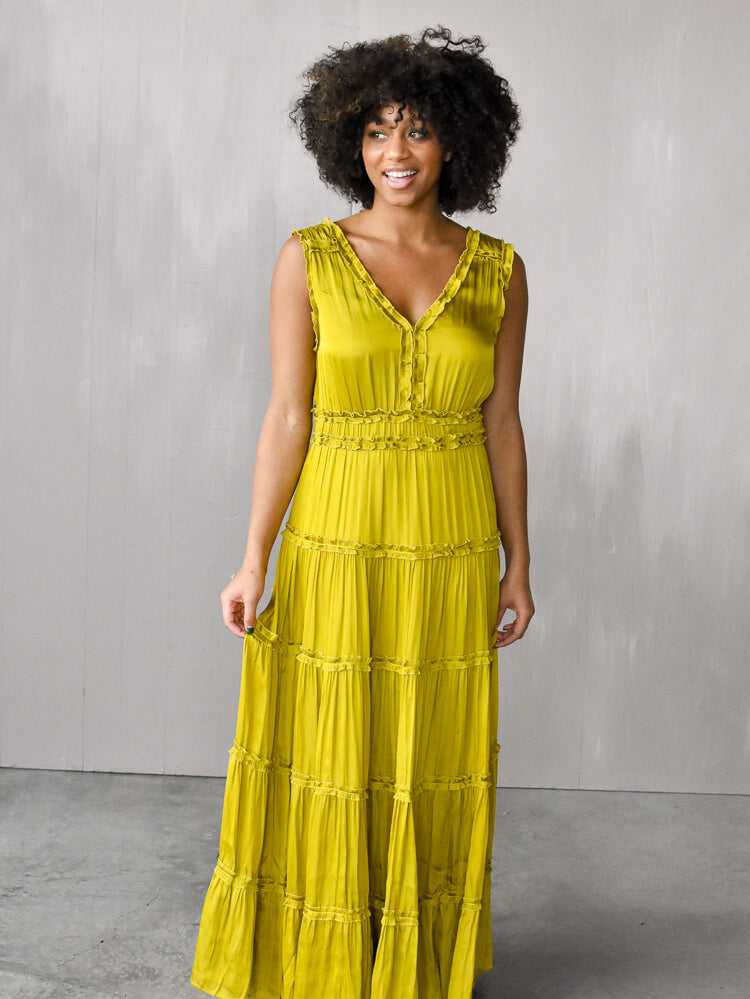 chartreuse maxi dress, chartreuse holiday party dress, holiday party dress