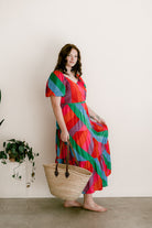 regular and plus size rainbow maxi dress