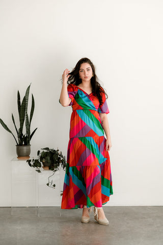 regular and plus size rainbow maxi dress