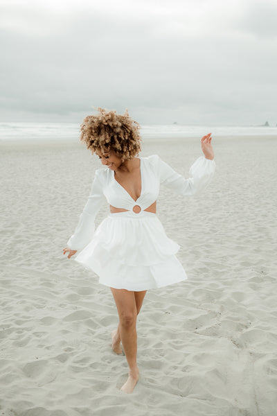 Rya White Silky Cutout Mini Dress – Confête