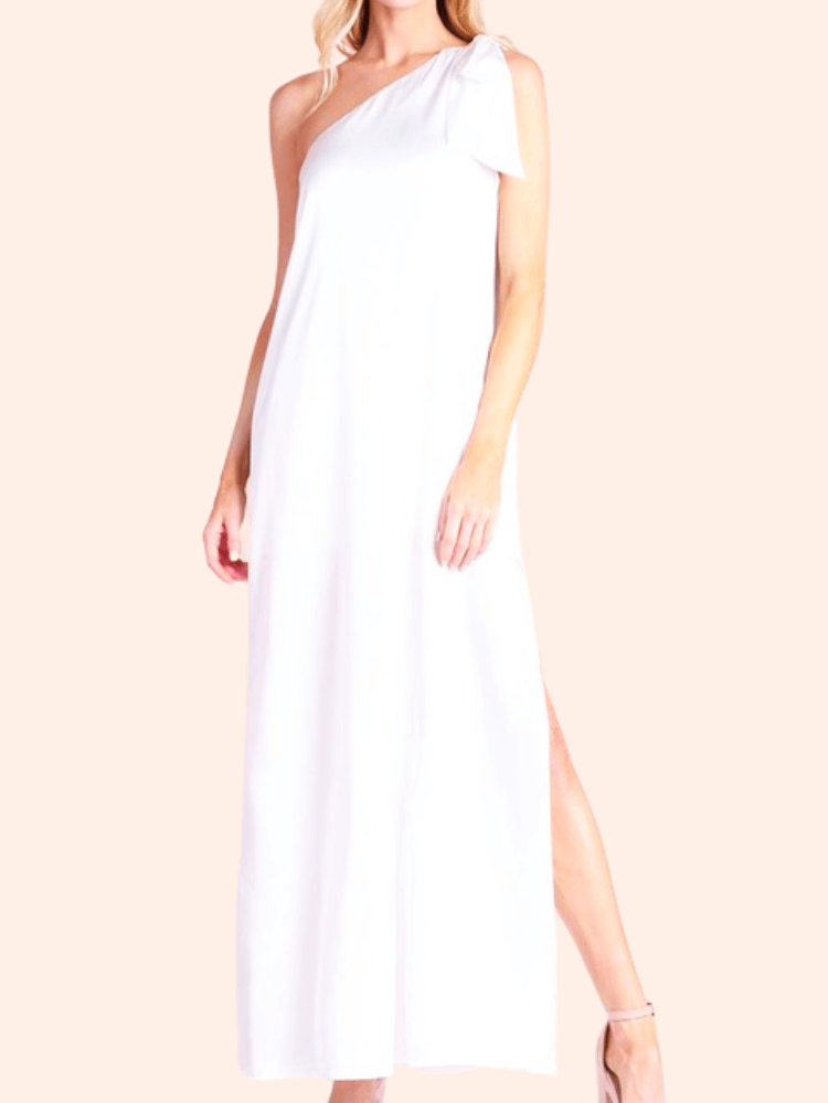 San Miguel One Shoulder Silky Maxi Dress - White