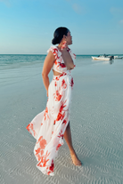 red and white floral dress