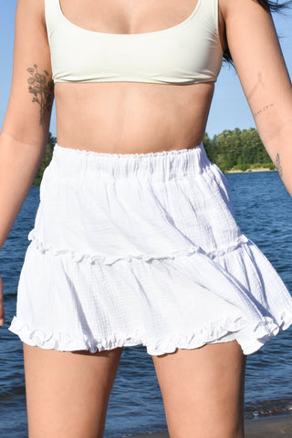 white cotton mini skirt, honeymoon skirt, white vacation skirt, white mini skirt