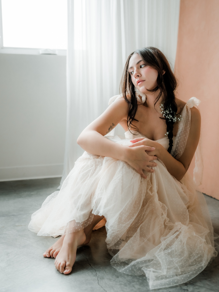 Next to you cream 2024 swiss dot ruffled midi dress