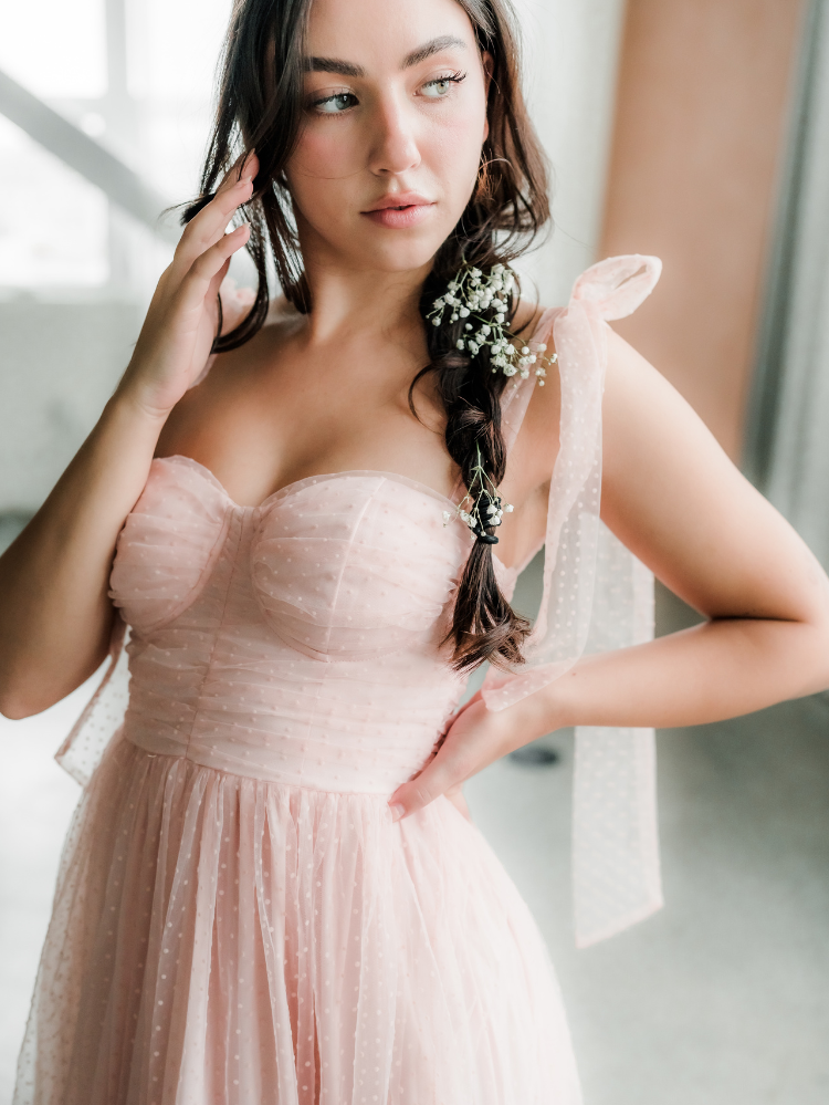 Swiss Dot Mesh Midi Dress Blush