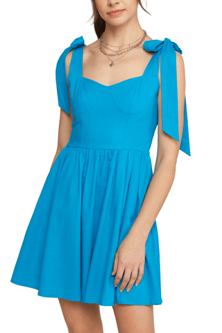 Teyana Blue Shoulder Tie Mini Dress