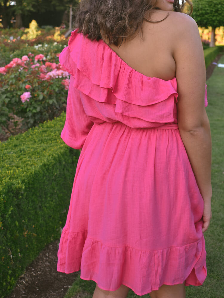 pink one shoulder plus size mini dress