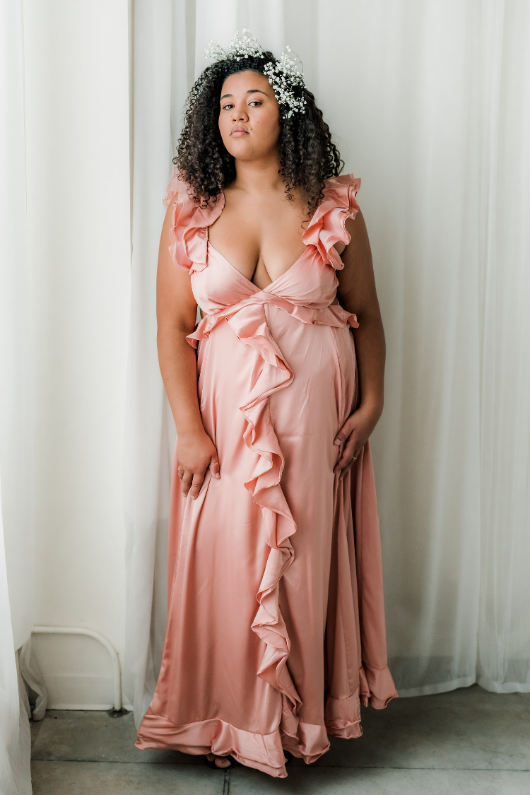 Confte - Tori Pink Ruffle Maxi Wedding Guest Dress