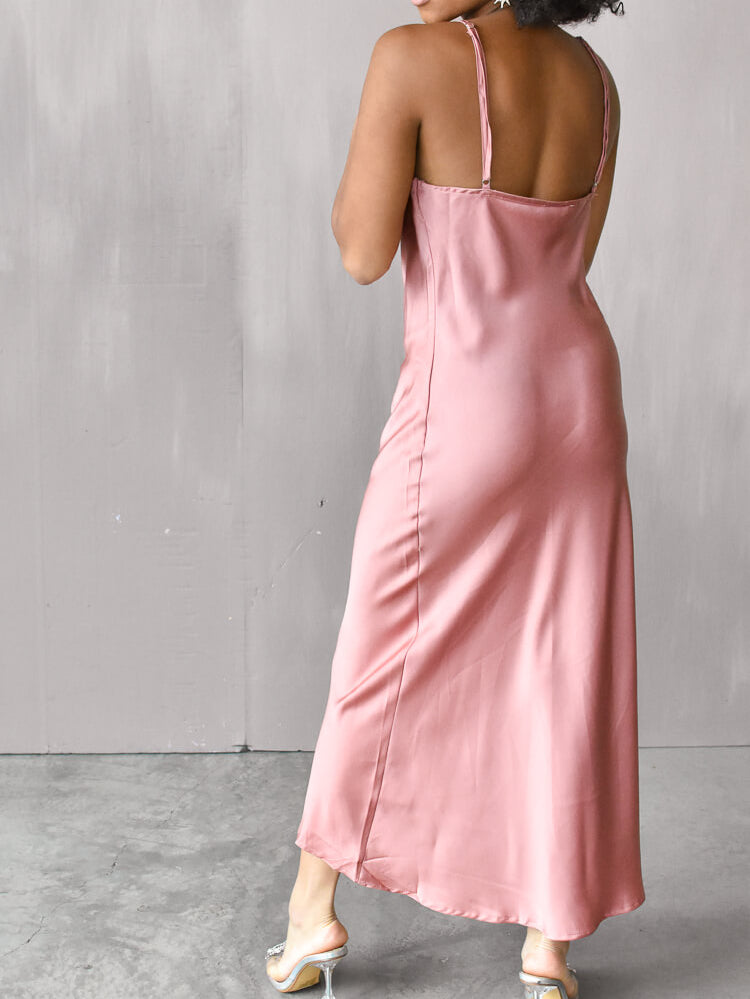 pink slipdress, date night outfit, pink cocktail dress, pink midi dress