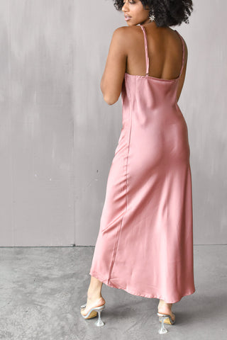 pink slipdress, date night outfit, pink cocktail dress, pink midi dress