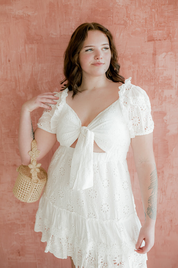 plus size white eyelet mini dress