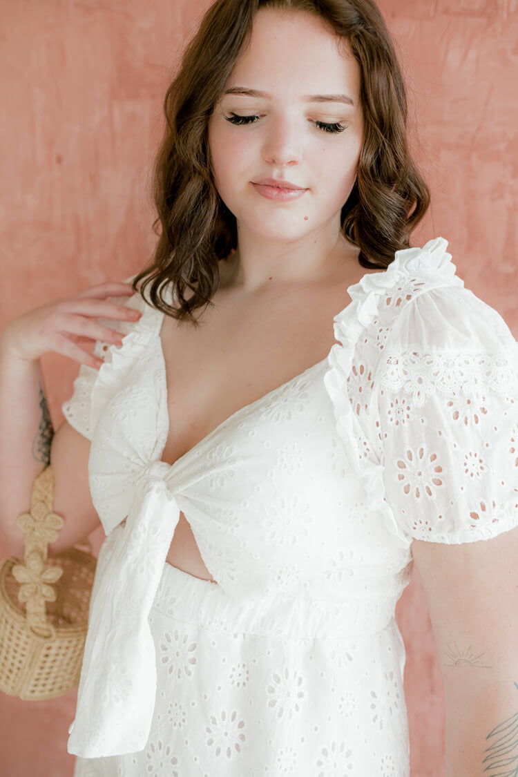 plus size white eyelet mini dress