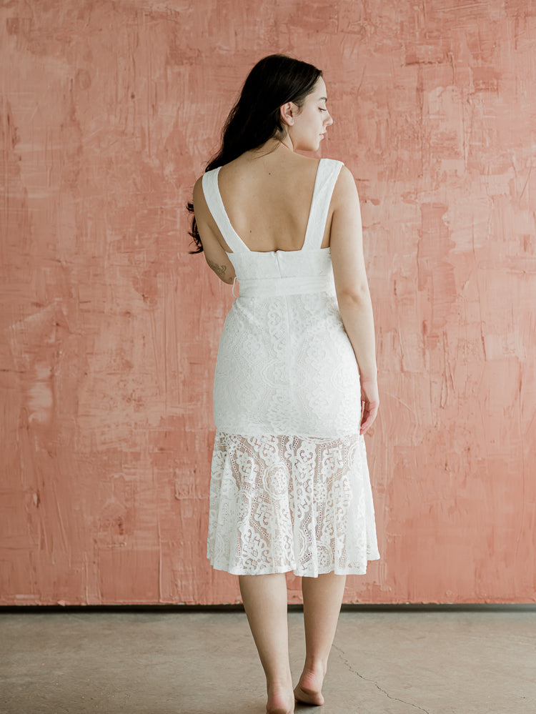 white lace midi dress for bride