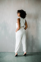 white jumpsuit, ivory jumpsuit, white silk jumpsuit, ivory jogger jumpsuit, jogger jumpsuit