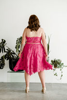 pink lace plus size midi dress, a line plus size pink dress, plus size graduation dress