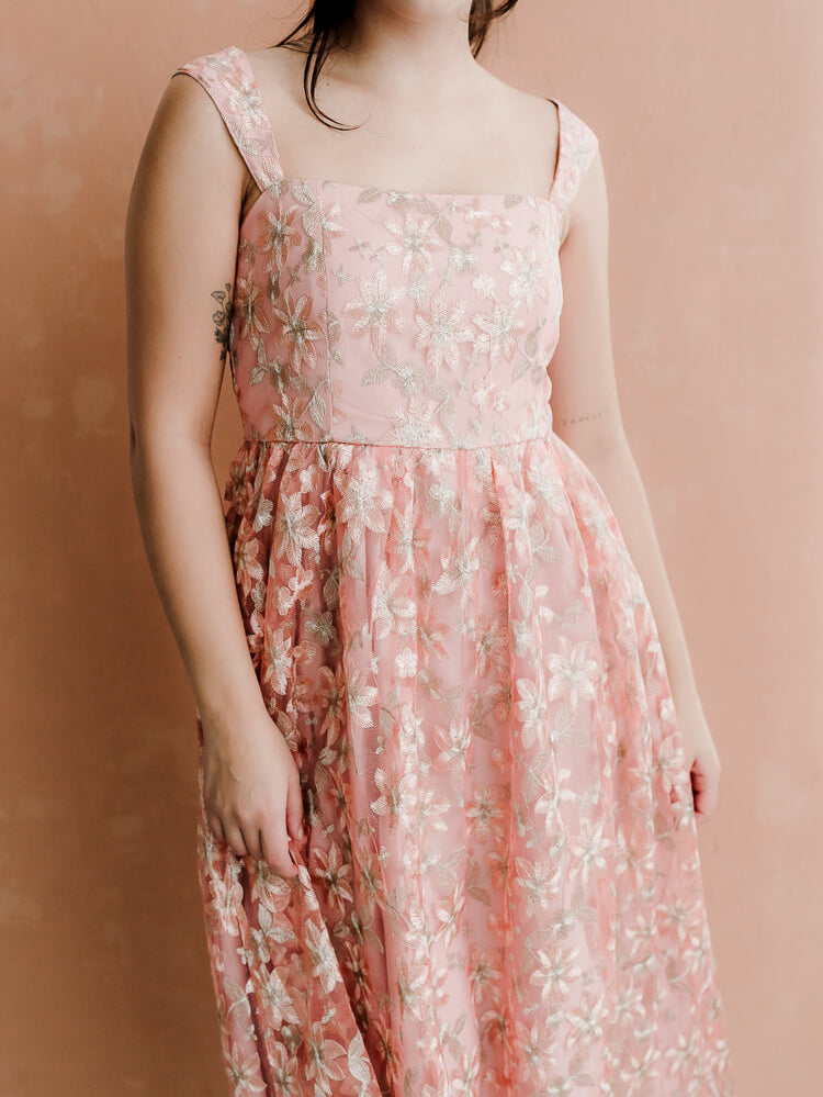 Alexandra Pink Jacquard Midi Dress