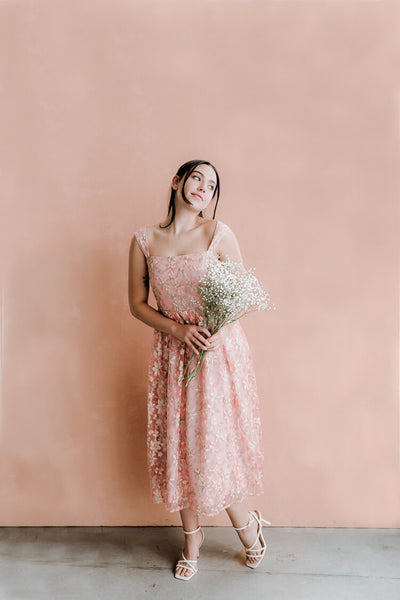 Alexandra Pink Jacquard Midi Dress - FINAL SALE – Confête