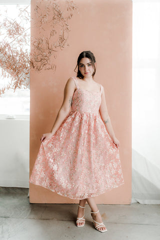 Alexandra Pink Jacquard Midi Dress