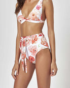 cabana high waist bottoms in orange floral rose print, honeymoon swimsuit, bridal swimwear