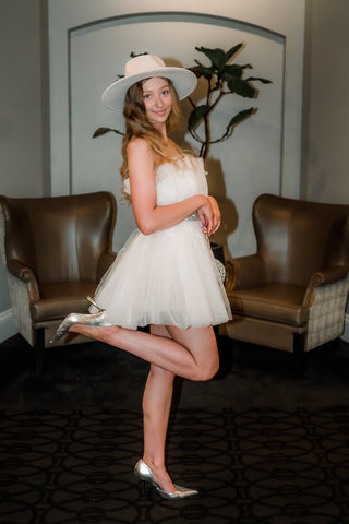 Greyson White Tulle Mini Dress with Rhinestone Belt