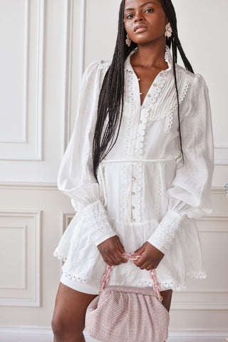 Leighton White Crochet Detail Shirtdress