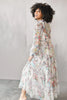 model wearing a pastel floral maxi dress