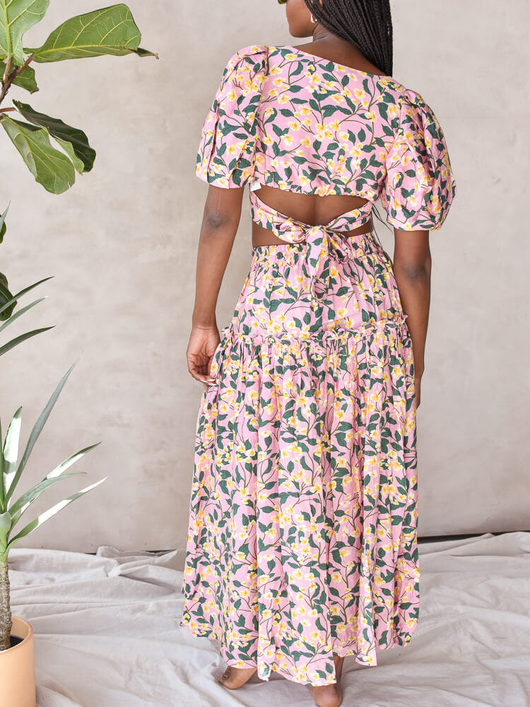pink floral skirt set from moon river