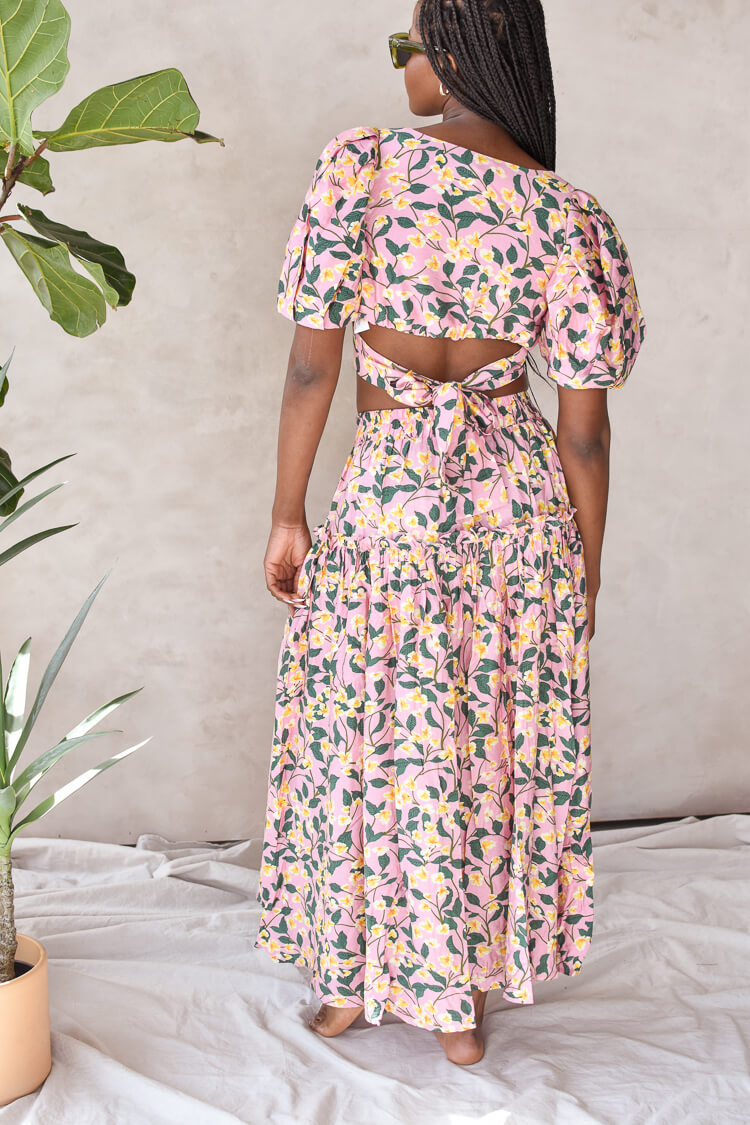 pink floral skirt set from moon river