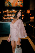 light pink sequin kimono style mini dress