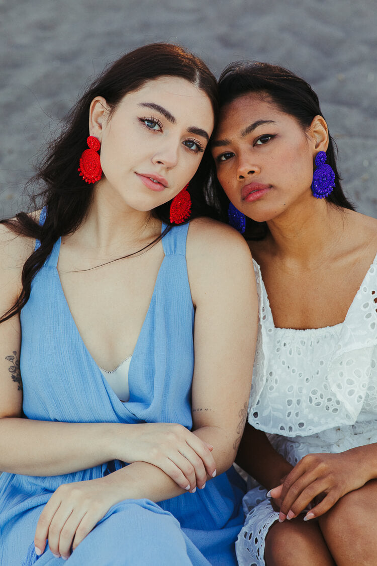 beaded red earrings, red statement earrings, beaded red statement earrings, 4th of july earrings