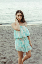 teal mini skirt, tie dye mini skirt, ruffle mini skirt, cute vacation skirt, cute vacation sets