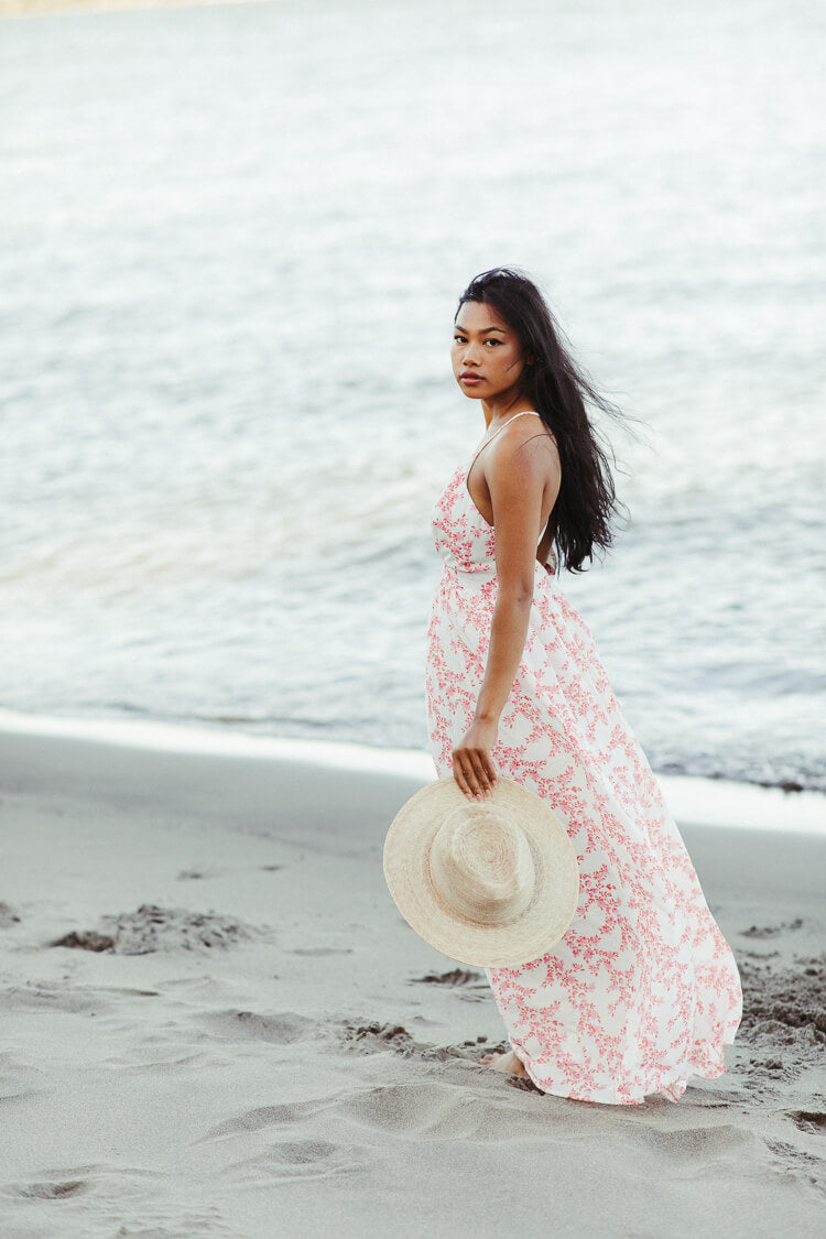 sundress, coral print sundress, floral print sundress, maxi dress, beachy maxi dress, summer dresses