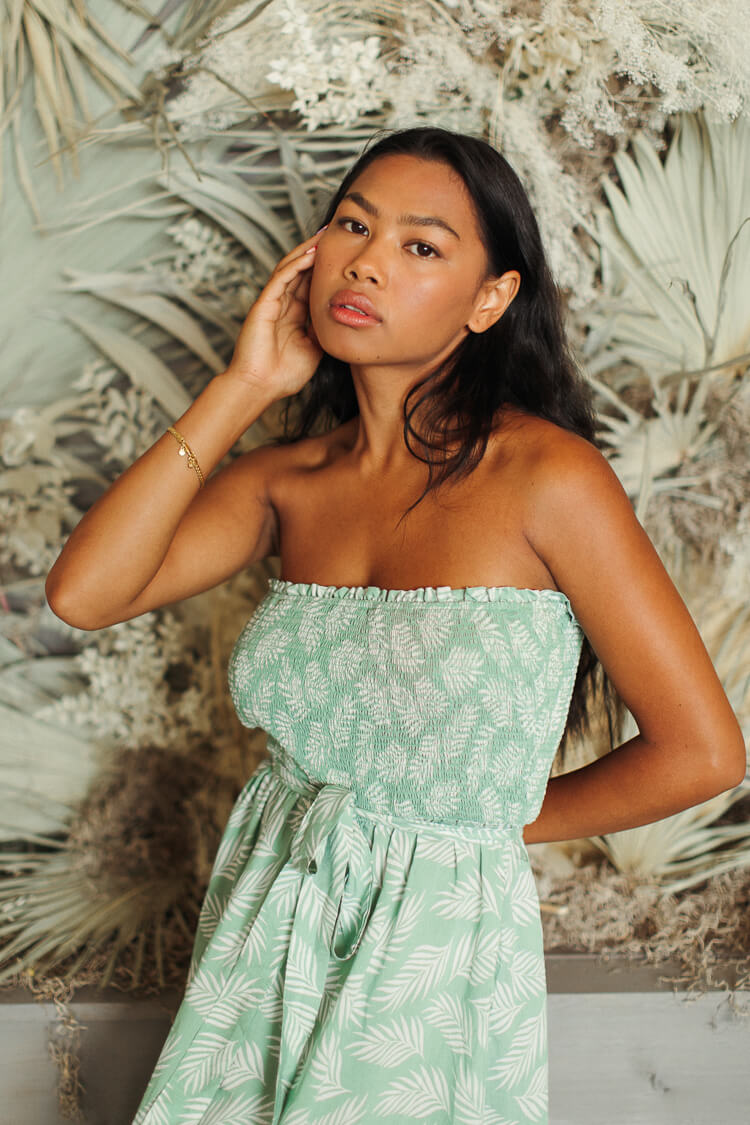 green and white leaf print maxi dress, sage green maxi dress, leaf print dress