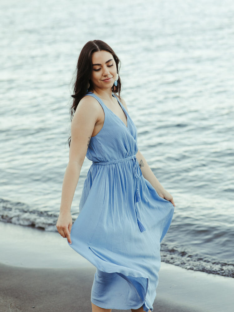 blue sundress, blue midi dress, blue beach coverup, blue flowy dress