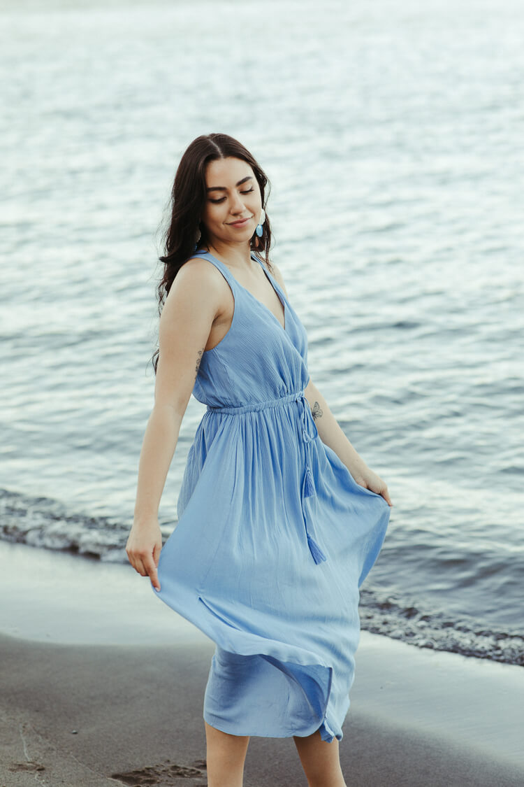 blue sundress, blue midi dress, blue beach coverup, blue flowy dress