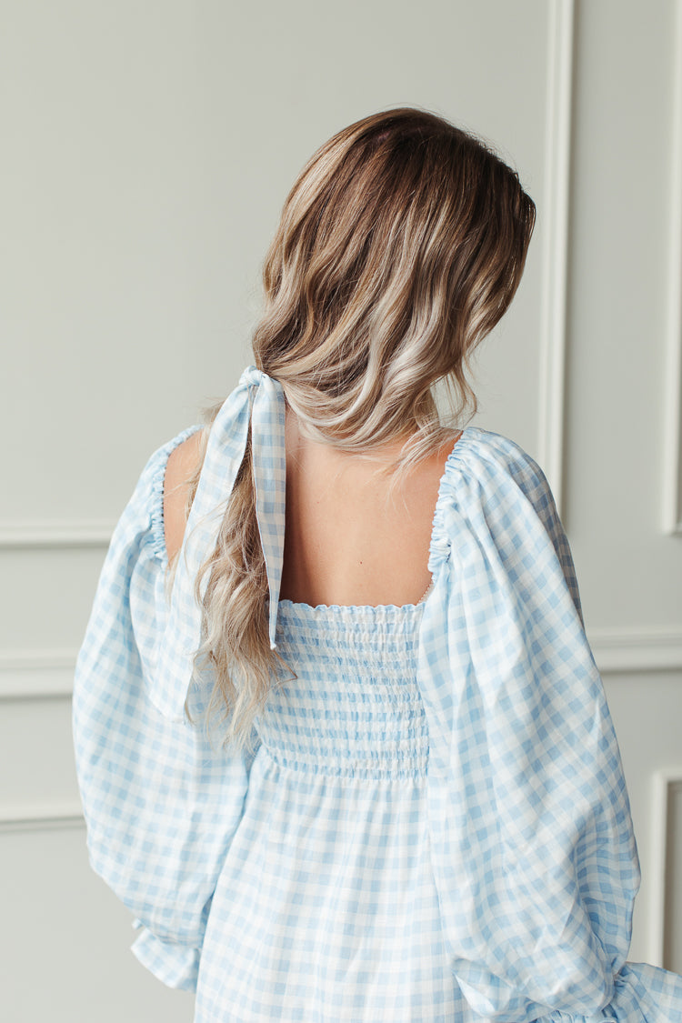 SLEEPER ATLANTA DRESS IN BLUE GINGHAM