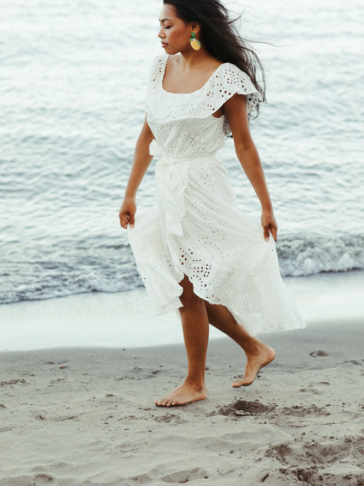 A WHITE EYELET MAXI DRESS FOR SUMMER - Beautifully Seaside