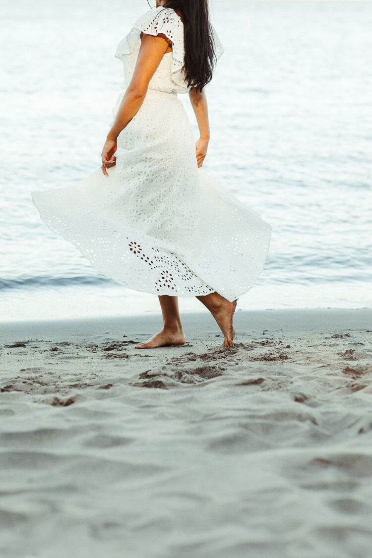 white eyelet dress, white eyelet midi dress, white sundress, bridal shower dress, white vacation dress, white eyelet midi dress