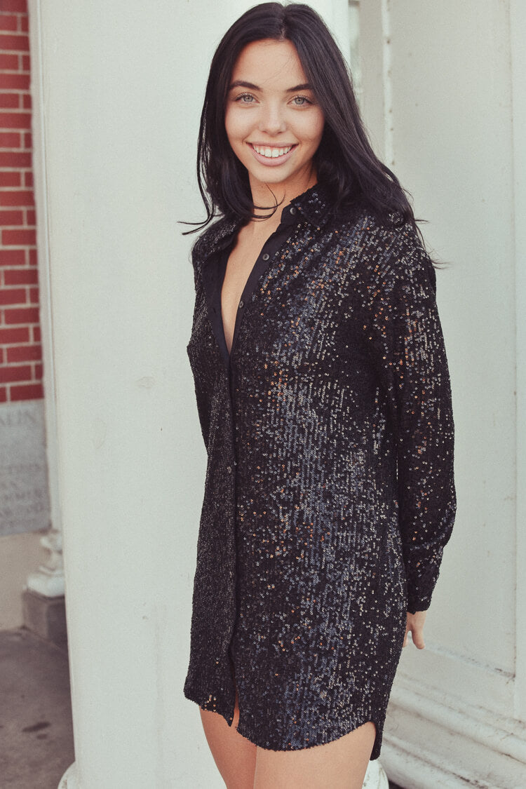 black sequin button down shirt