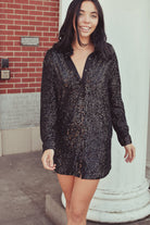 black sequin button down shirt dress