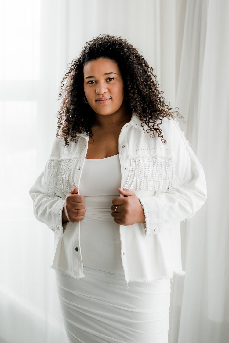 Plus Size White Cinched Denim Jacket | maurices